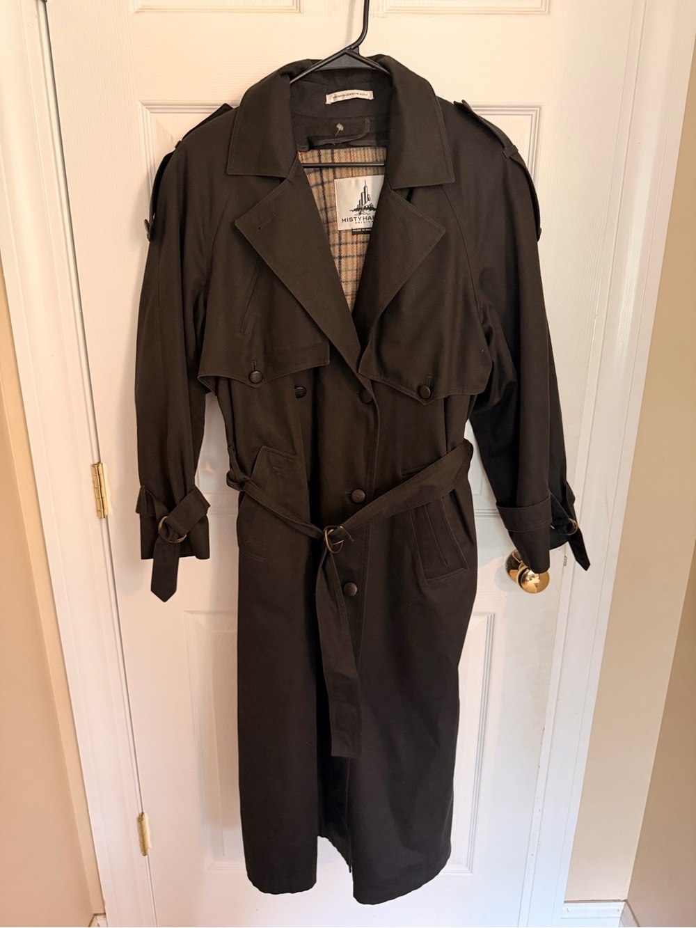 Classic Black Trench Coat with Belt by Misty Harbor